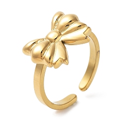 Настоящее золото 18K 304 открытые манжеты из нержавеющей стали для женщин, бантом, реальный 18 k позолоченный, регулируемый, бант : 12x15 мм
