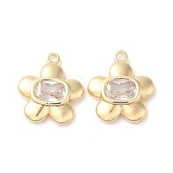 Real 18K Gold Plated Glass Pendants, with Brass Findings, Flower Charms, Real 18K Gold Plated, 16x14x3mm, Hole: 1.5mm