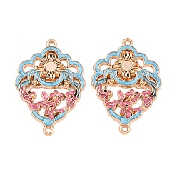 Light Gold Alloy Enamel Cabochon Connector Settings, Flower, Light Gold, 40x27.5x2.5mm, Hole: 1.8mm, Tray: 4.5mm