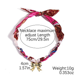 Красный Ожерелья-шарфы с бантом из сплава эмали, стразов, смолы и акрила с напечатанным рисунком для женщин, золотые, красные, 29.53 дюйм (75 см), Кулон : 40 мм