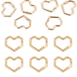 Golden 6Pcs Heart Alloy Spring Gate Rings, Golden, 25.5x29x4mm