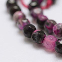 Deep Pink Faceted Natural Fire Crackle Agate Beads Strands, Round, Dyed & Heated, Deep Pink, 4mm, Hole: 0.8mm, about 90~92pcs/strand, 14 inch(35.6cm)