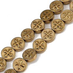 с Золотистым Покрытием Гальванические нити из синтетических немагнитных гематитовых бусин, плоские круглые с крестом, с золотым покрытием, 8x3 мм, отверстие : 0.8 мм, около 51 шт / нитка, 15.75'' (40 см)