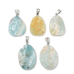 Flower Amazonite Подвески из натуральных цветов амазонита, овальные подвески с железными застежками-кнопками, платина, 29~35.5x19~23.5x5.5~6.5 мм, отверстие : 7.5x4.5 мм