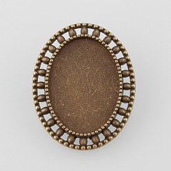Antique Bronze Vintage Alloy Brooch Cabochon Bezel Settings, with Iron Pin Back Bar Findings, Cadmium Free & Nickel Free & Lead Free, Antique Bronze, Oval Tray: 25x18mm, 33.5x27x2mm, Pin: 0.8mm