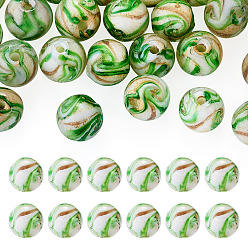 Light Green 30Pcs Handmade Gold Sand Lampwork Beads, Round, Light Green, 10mm, Hole: 1.4mm