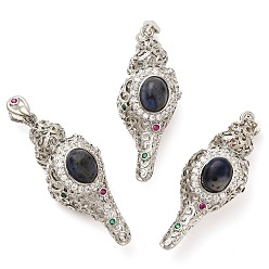 Содалитовое Природные подвески содалитом, стойка покрытие латунь цветные стразы форма раковины подвески, без свинца и без кадмия, платина, 49x20x19 мм, отверстие : 7x3 мм