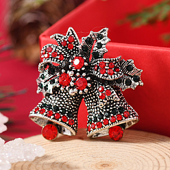 Christmas Bell Брошь-булавка из золотистого сплава со стразами на рождественскую тематику, красочный, Рождественский колокольчик