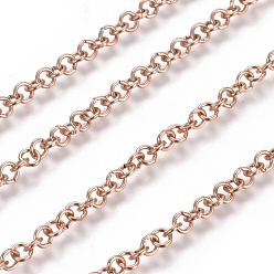 Розовое Золото Ионное покрытие (ip) 304 роликовая цепь из нержавеющей стали, отрыгивающая цепь, с катушкой, несварные, розовое золото , Коннекторы : 3x0.6 мм, около 32.8 футов (10 м) / рулон