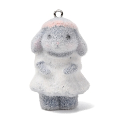 Кролик Подвески из непрозрачной смолы с меховой отделкой на тему животных, с платиновыми тоновыми железными петлями, светло-серые, очарование кролика, 38.5x22.5x20 мм, отверстие : 2 мм