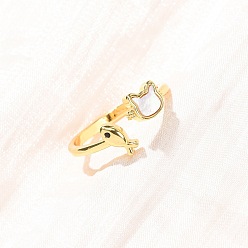 Cat Shape Манжеты из латуни с микро паве кубический цирконий для женщин, с оболочкой, без никеля , реальный 18 k позолоченный, форма кошки, 16 мм