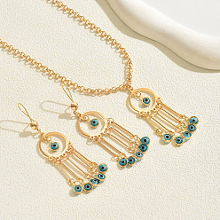 Золотой Комплекты ожерелий и серег с кисточками от сглаза из богемной винтажной железной смолы для женщин, золотые, ожерелья: 16.34 дюйм (41.5 см), серьга: 3.35x0.79 дюйм(8.5x2см)