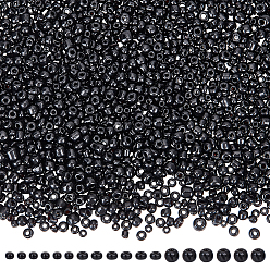 Negro 5000 piezas 3 estilos cuentas de semillas de vidrio, colores opacos semilla, pequeñas cuentas artesanales para hacer joyas de bricolaje, rondo, negro, 2~4 mm, agujero: 1 mm