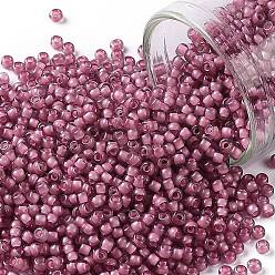 (959F) Pink Lined Crystal Transparent Matte TOHO Round Seed Beads, Japanese Seed Beads, (959F) Pink Lined Crystal Transparent Matte, 11/0, 2.2mm, Hole: 0.8mm, about 5555pcs/50g