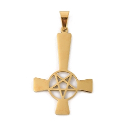 Золотой 304 подвески из нержавеющей стали, христианский перевернутый крест со звездой в качестве подвески, Крест Святого Петра, золотые, 45.5x29.5x2 мм, отверстие : 9x4.5 мм