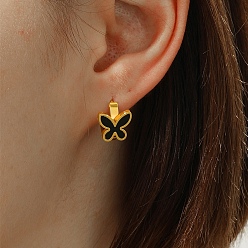 Черный Бабочка 201 серьги-кольца из нержавеющей стали и акриловых ракушек для женщин, золотые, чёрные, 14x10 мм