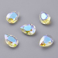 Crystal Shimmer Стеклянные стразы подвески, граненые, слеза, кристальное мерцание, 11.5x8x5 мм, отверстие : 1.5 мм