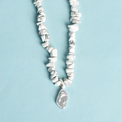 Howlite Natural Howlite Necklaces, with Alloy Charms, Nuggets, 14.57 inch(37cm)