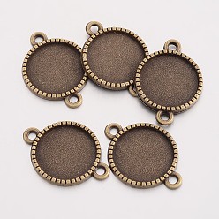 Antique Bronze Tibetan Style Alloy Flat Round Cabochon Connector Settings, Cadmium Free & Nickel Free & Lead Free, Antique Bronze, Tray: 14mm, 23x16.5x2mm, Hole: 2mm, about 812pcs/1000g