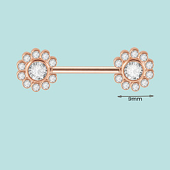 Розовое Золото 304 Кольца для сосков из нержавеющей стали с кристаллами и стразами, розовое золото , 9 мм
