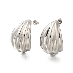 Платина Массивные латунные серьги-гвоздики с текстурированным покрытием, без свинца и без кадмия, долговечный, платина, 26.5x21.5 мм