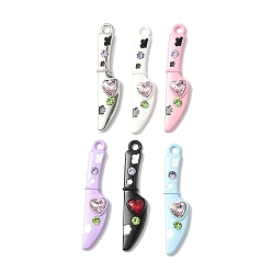 (52) Непрозрачная лаванда Подвески из сплава , нож, со стразами, окрашеные, разноцветные, 44x10x10 мм, отверстие : 3 мм