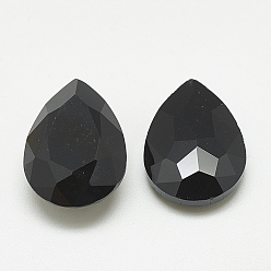 Jet Pointed Back Glass Rhinestone Cabochons, Faceted, teardrop, Jet, 8x6x3mm