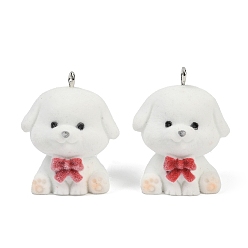 Белый Кулоны из флокированной смолы, собака, с железной платиной петлей, белые, 31x26x22 мм, отверстие : 2 мм