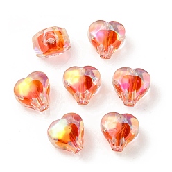 Red UV Plating Rainbow Iridescent Acrylic Beads, Two Tone Bead in Bead, Heart, Red, 11x11.5x8mm, Hole: 3mm
