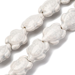 Белый Дым Фарфора ручной работы бисер нитей, черепаха, яркие глазированный фарфор, серый, 17x14x8 мм, отверстие : 1.8 мм, около 22 шт / нитка, 14.3 дюйм (36~37 см)