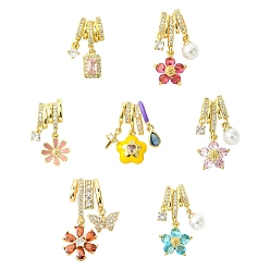 (52) Непрозрачная лаванда 7шт 7 стили подвески из латуни с микропаве из прозрачного кубического циркония, долговечный, без свинца и без кадмия, разноцветные, 21.5~25.5 мм, отверстие : 3~5.5 мм