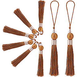 Coconut Brown 8Pcs Polyester Tassel Pendant Decorations, with CCB Plastic Beads, Coconut Brown, 22.7~23.6cm