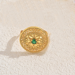 Зеленый Геометрические полые плоские круглые латунные кольца с паве из кубического циркония для женщин, золотые, зелёные, 22 мм, внутренний диаметр: 16мм~18мм