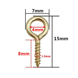 Золотой Латунный болт с ушком, золотые, 15x7 мм, отверстие : 4 мм, штифты : 1.9 мм