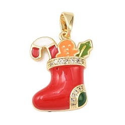 Christmas Socking Рождественские латунные подвески с микропаве из фианита, с эмалью, золотые, рождественские носки, 19.5x15.5x4.5 мм, отверстие : 4.9x2.8 мм