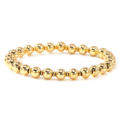 Латунь Латунные круглые бусины эластичные браслеты для женщин, золотые, 6.89 дюйм (17.5 см)