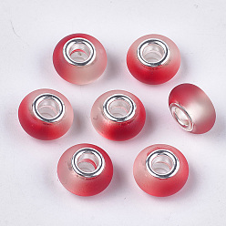 Красный Cmолы европейские шарики, бусины с большим отверстием, с латунными сердечниками с серебряным покрытием, прорезиненный стиль, рондель, красные, 14x8 мм, отверстие : 5 мм