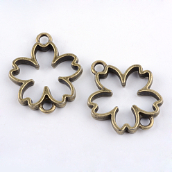 Antique Bronze Rack Plating Alloy Sakura Links, Open Back Bezels, For DIY UV Resin, Epoxy Resin, Pressed Flower Jewelry, Cadmium Free & Nickel Free & Lead Free, Antique Bronze, 29x24x3.5mm, Hole: 3mm