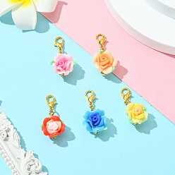 Золотой Подвеска-роза из полимерной глины ручной работы, Застежки-когти из цинкового сплава, подвески для украшений сумок, золотые, 32 мм