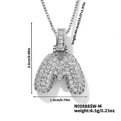 Letter M Элегантные латунные микропаве прозрачные кубические цирконии 3d начальные ожерелья, идеальный подарок для нее, платина, Буква М, 15.75 дюйм (40 см)