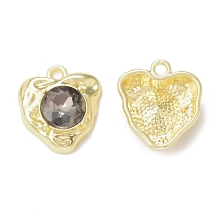 Dark Slate Blue Rack Plating Alloy Glass Pendants, Golden, Heart Charms, Dark Slate Blue, 17.5x15.5x5.5mm, Hole: 1.8mm