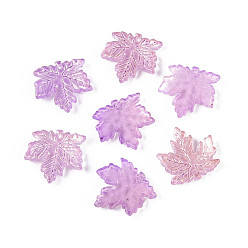 Сливовый Подвески из прозрачного стекла с росписью для запекания, кленового листа, с золотой порошок, слива, 20x20x4~4.5 мм, отверстие : 1~1.2 мм, Около 689 шт / 1000 г