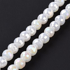 White Electroplate Opaque Solid Color Glass Beads Strands, AB Color Plated, Faceted(96 Facets), Round, White, 5~6mm, Hole: 1~1.2mm, about 95pcs/strand, 20.87''(53cm)
