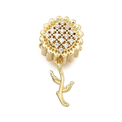 Настоящее золото 18K Латунь микропаве прозрачный кубический цирконий европейский бисер, бусины с большим отверстием, подсолнечник, долговечный, без кадмия и без свинца, стойки покрытие, реальный 18 k позолоченный, 22x10.5x8.5 мм, отверстие : 4 мм