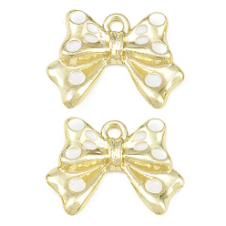 Golden Alloy Enamel Pendants, Bowknot Charms, Rack Plating, Golden, 15x20x3mm, Hole: 1.8mm