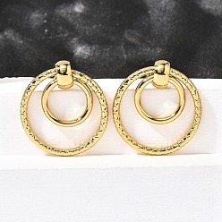 Золотой 201 серьги нержавеющей стали, с 304 штифтов из нержавеющей стали, вакуумное покрытие pvd, плоско-круглые, золотые, 27x24.5 мм