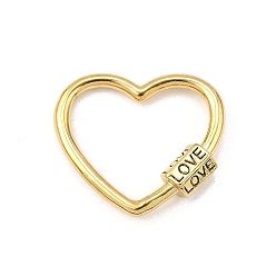 Золотой 304 брелки из нержавеющей стали, брелоки с винтовым карабином, ионное покрытие (ip), сердце со словом "love", золотые, 26x29.5x5.5 мм, внутренний диаметр: 18x23.5 мм