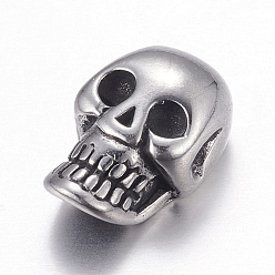 Antique Silver 304 Stainless Steel Beads, Skull, Antique Silver, 14x9x6mm, Hole: 3mm