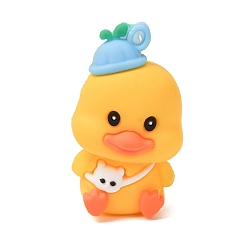 Yellow PVC Plastic Pendants, Duck with Hat Charms, Yellow, 47.5x27.5x22.5mm, Hole: 2mm