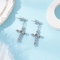 Платина Серьги-гвоздики с крестом из латуни, с 304 серьгами из нержавеющей стали, платина, 38x17 мм